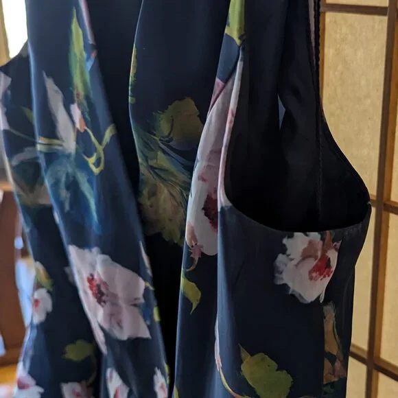 Floral Printed High Low Organza Halter Dress - Navy Multi - Picture 3 of 4